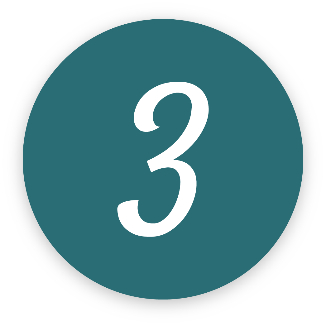 The image displays the number 3, centered within a circle, on a solid background. The circle's border is black and the background inside is dark green.