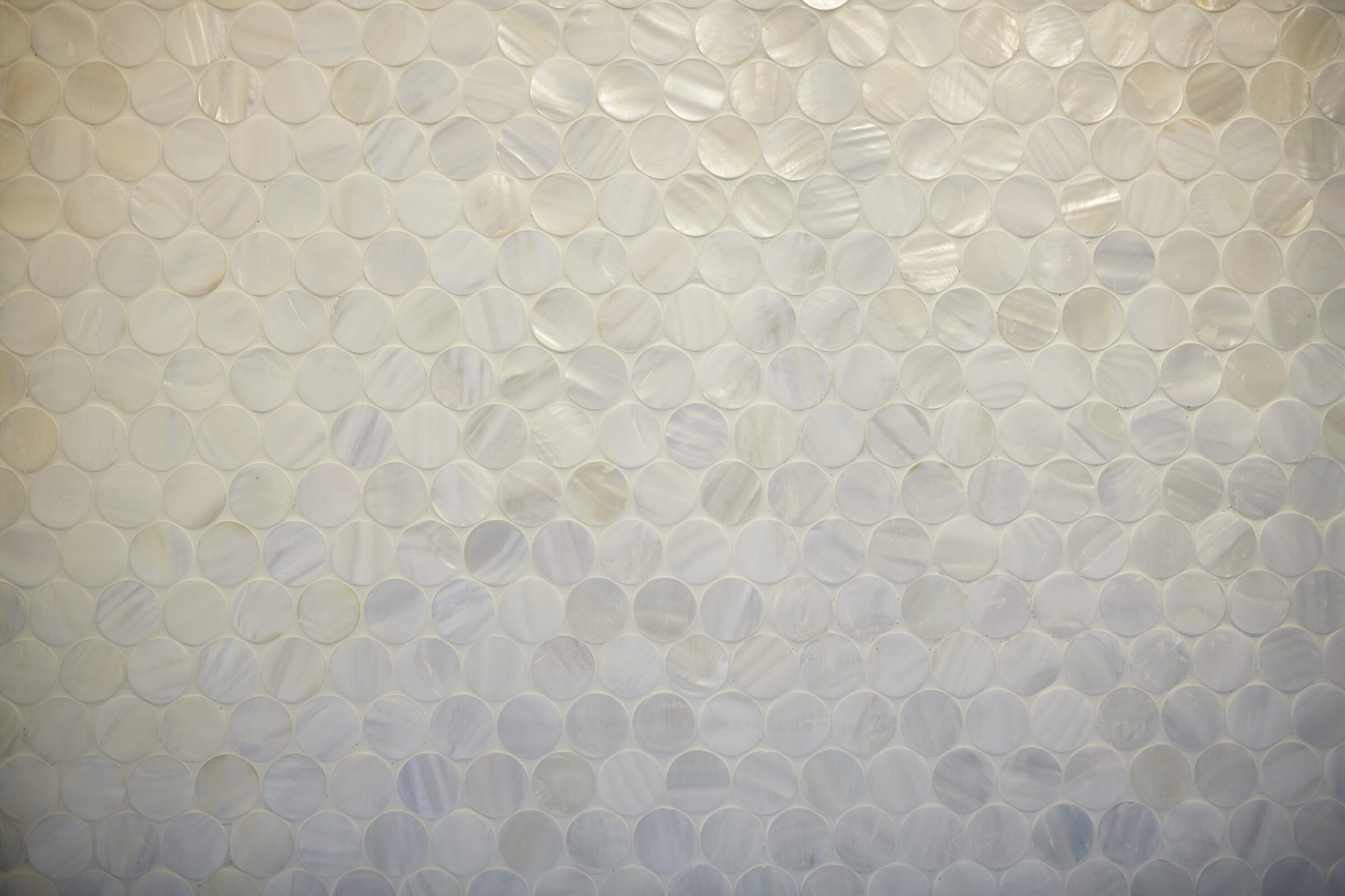 This image shows a patterned surface composed of numerous overlapped translucent round shapes, resembling scales or decorative tiling with pearly iridescence and subtle color variations.